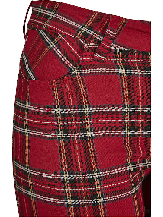 Women's Fabric Trousers Skinny Fit Checked Red