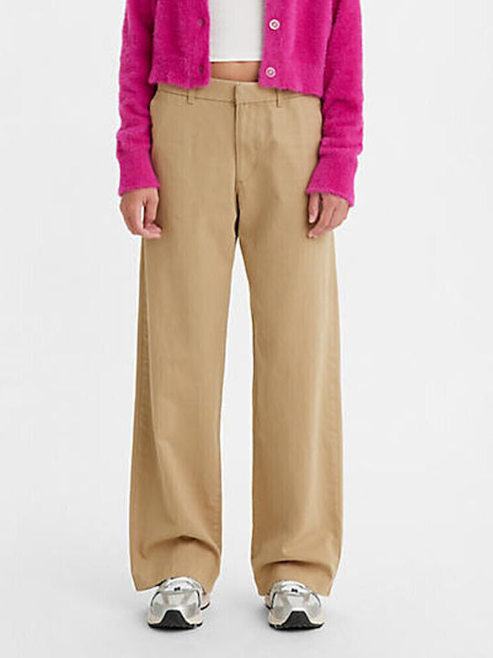 Γυναικεία Παντελόνα σε Baggy Γραμμή Dark Beige