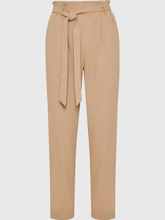 Damen Stoff Hose mit Gummizug Brown