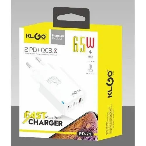 KLGO Φορτιστής Χωρίς Καλώδιο με Θύρα USB-A και 2 Θύρες USB-C 65W Power Delivery / Quick Charge 3.0 Λευκός (PD-71)
