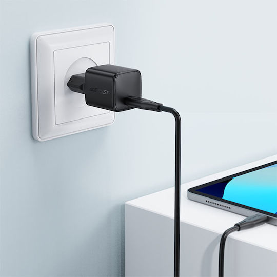 Acefast Charger GaN with USB-C Port and Cable USB-C - USB-C 30W Power Delivery Blacks (A118)