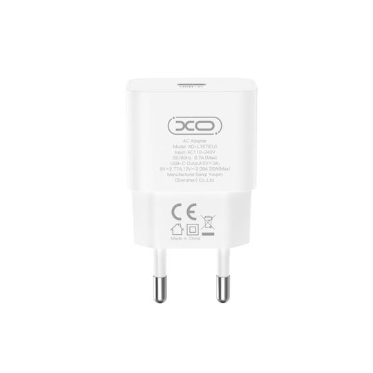 XO Φορτιστής με Θύρα USB-C και Καλώδιο USB-C - USB-C 20W Power Delivery Λευκός (L167)