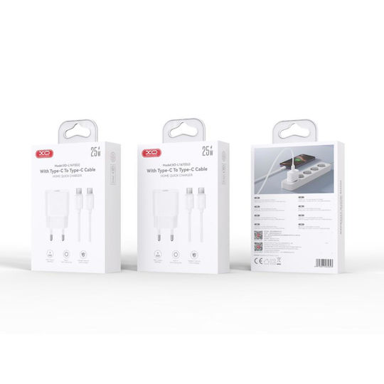 XO Φορτιστής με Θύρα USB-C και Καλώδιο USB-C - USB-C 20W Power Delivery Λευκός (L167)