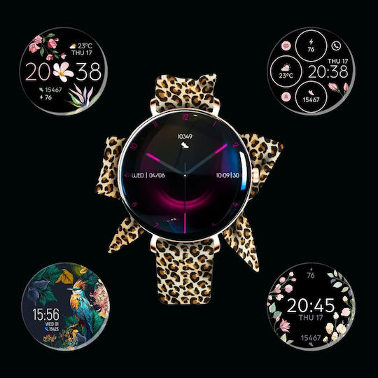 Forever SB-370 46mm Smartwatch με Παλμογράφο (Rose Gold - Leopard Print)