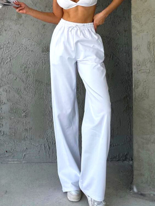 Women's Fabric Trousers Bell Relaxed Fit White