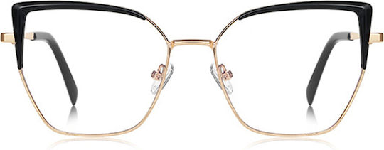 Techsuit Anti-Blue Light Glasses Reflex PC 3156 Women Cat Eye Metal Frame AC Lens Gold Black