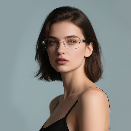 Techsuit Anti-Blue Light Glasses Reflex PC 3171 Women Rectangle Metal Frame AC Lens Gold Black