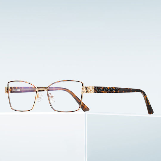 Techsuit Anti-Blue Light Glasses Reflex PC 3171 Women Rectangle Metal Frame AC Lens Gold Black