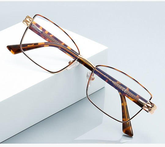Techsuit Anti-Blue Light Glasses Reflex PC 3171 Women Rectangle Metal Frame AC Lens Gold Black