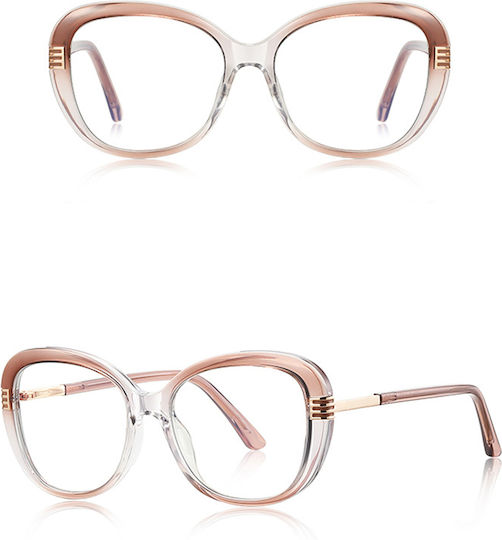 Techsuit Anti-Blue Light Glasses Reflex PC 2265 Women Butterfly TR90 & Metal Frame AC Lens Transparent Brown