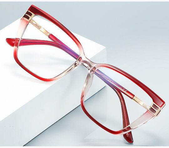 Techsuit Anti-Blue Light Glasses Reflex PC 2275 Women Rectangle TR90 & Metal Frame AC Lens Black Gold