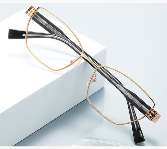 Techsuit Anti-Blue Light Glasses Reflex PC 3162 Women Rectangle Metal Frame AC Lens Gold