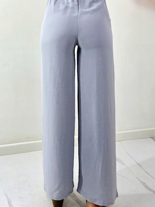 Dama Talie înaltă Tesatura Capri Pantaloni cu Croială Relaxată Cu dungi Grey