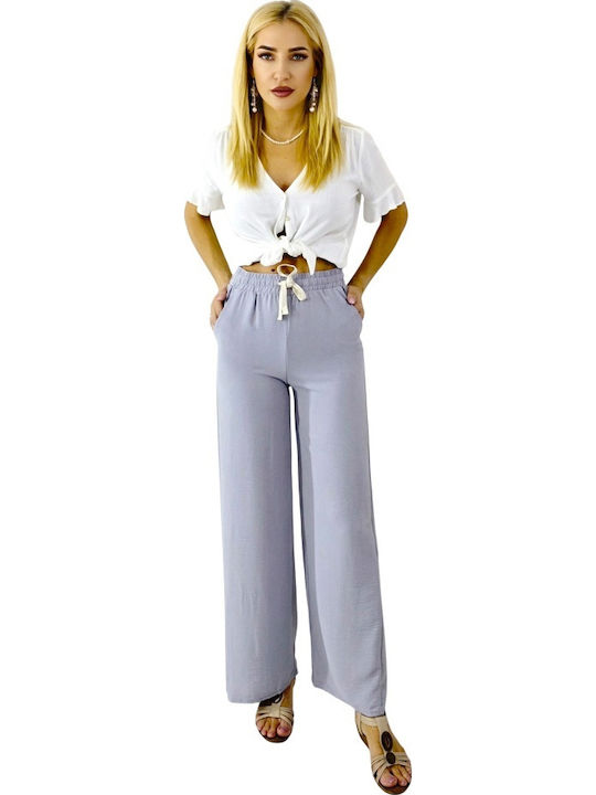 Dama Talie înaltă Tesatura Capri Pantaloni cu Croială Relaxată Cu dungi Grey