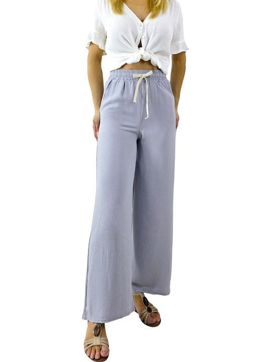 Dama Talie înaltă Tesatura Capri Pantaloni cu Croială Relaxată Cu dungi Grey