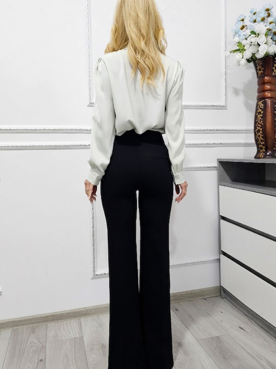Dama Talie înaltă Tesatura Pantaloni Evazați cu Croială Slim Black