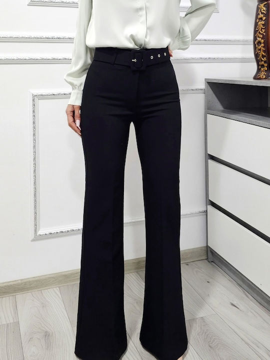 Dama Talie înaltă Tesatura Pantaloni Evazați cu Croială Slim Black