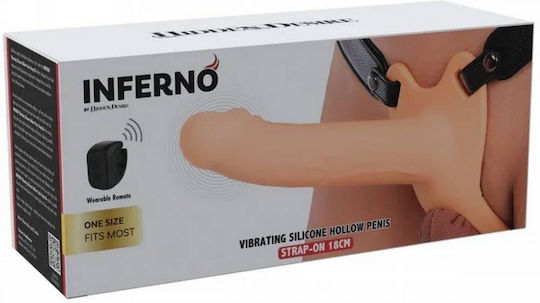 Gurtzeug Strap-Ons Hohlmodell aus Silikon & Kabellose Fernbedienung Hidden Desire Inferno Hohlpenis Strap-On Vibrator aus Fleisch 18cm