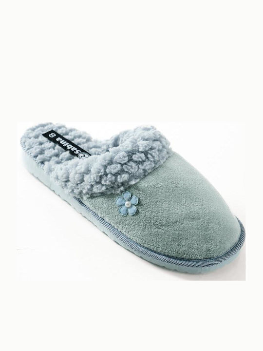 Winter Women's Slippers with Fur Light Blue