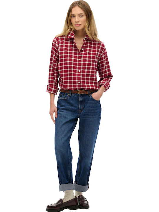 Flannel Μακρυμάνικο Γυναικείο Πουκάμισο Burgundy Check Καρό