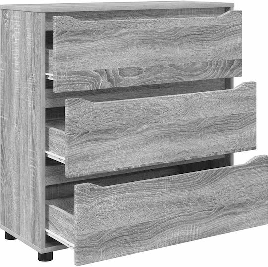 Wooden Chest of Drawers with 3 Drawers Gray Sonoma 80x31x81cm
