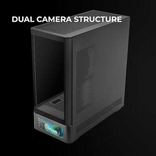 Mars Gaming MC-LCDPRO Gaming Midi Tower Κουτί Υπολογιστή με Πλαϊνό Παράθυρο Μαύρο