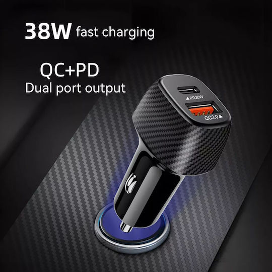 Car Charger 38W With Ports 1xUSB 1xType-C