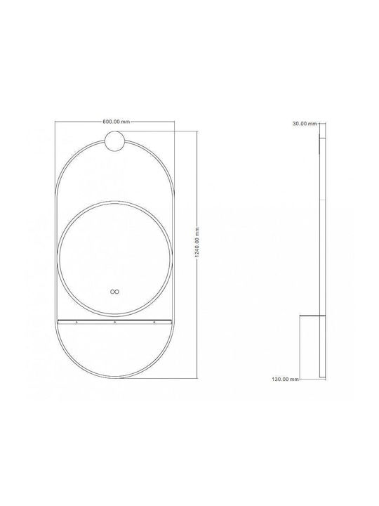 Inter Ceramic Στρογγυλός Καθρέπτης Μπάνιου Led Αφής 60x60cm Μαύρος