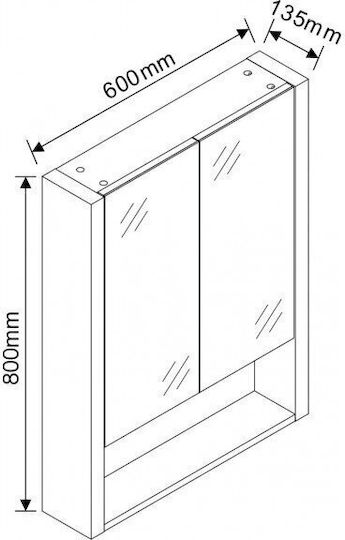 Inter Ceramic Rechteckiger Badezimmerspiegel aus Sperrholz mit Regal & Schrank 60x13,5cm Braune