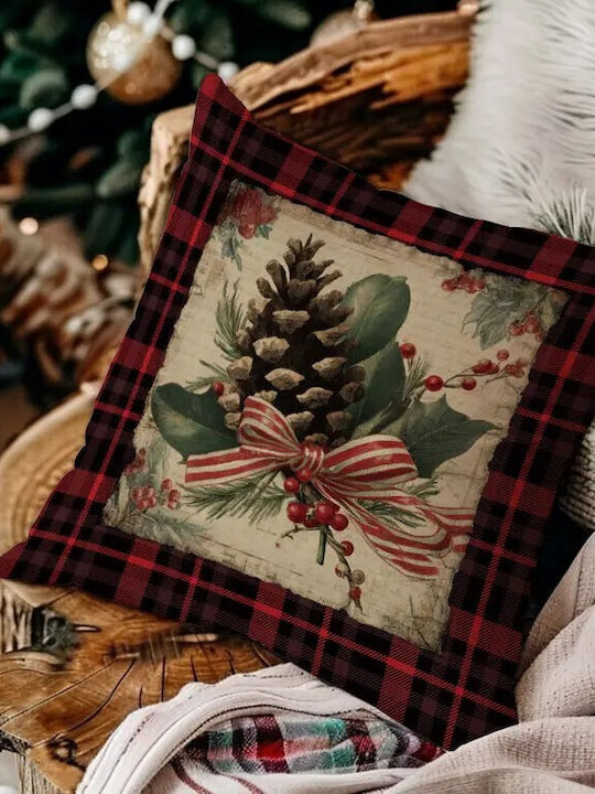By Queen Limited Festive Edition Pillow Case Plaid Pinecone Striped Ribbon