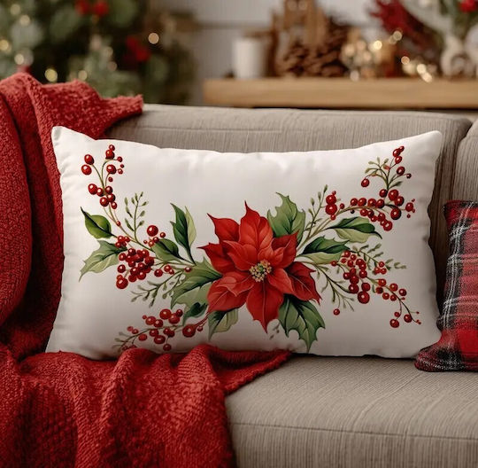 By Queen Limited Festive Edition Μαξιλαροθήκη Poinsettia Elegance 50x30εκ