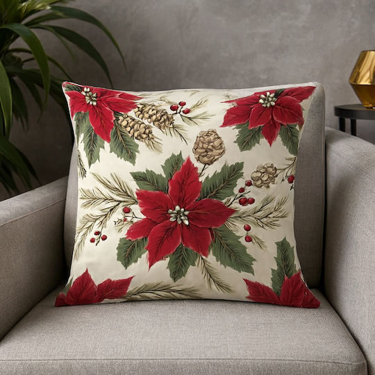 By Queen Limited Festive Edition Kopfkissenbezug Holiday Classic Blätter Rote Beeren 45x45cm