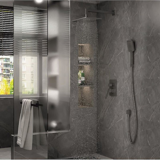 Inter Ceramic Built-in Mixer, Phone & Shower Head Set for Shower 2 Exits Silver