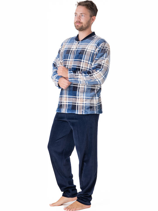 Relax Anatomic Χειμερινή Καρό Ανδρική Πιτζάμα Μπλε