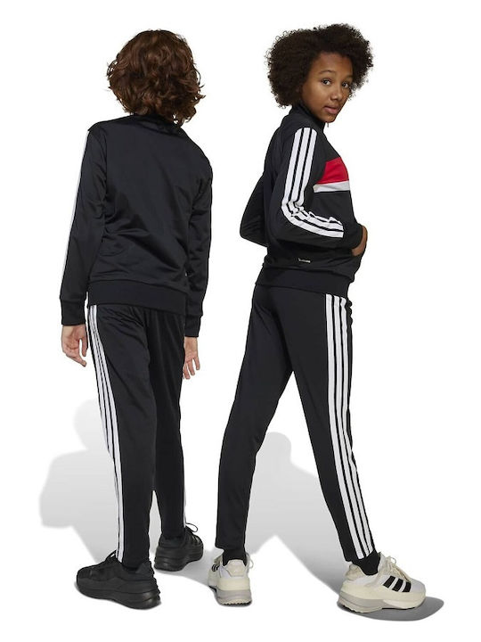 3-Stripes Tiberio Kids Tracksuit Sweatpants Set With Jacket Black White Red 2 Pieces