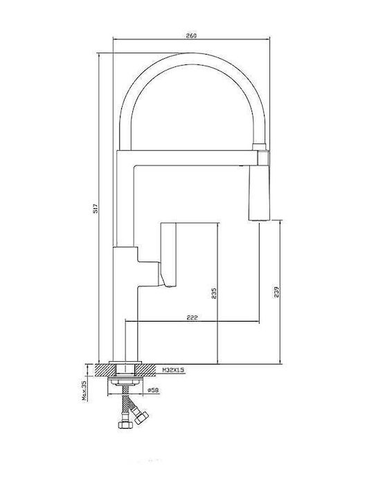 Inter Ceramic Ψηλή Μπαταρία Κουζίνας Πάγκου Ροζ Χρυσό