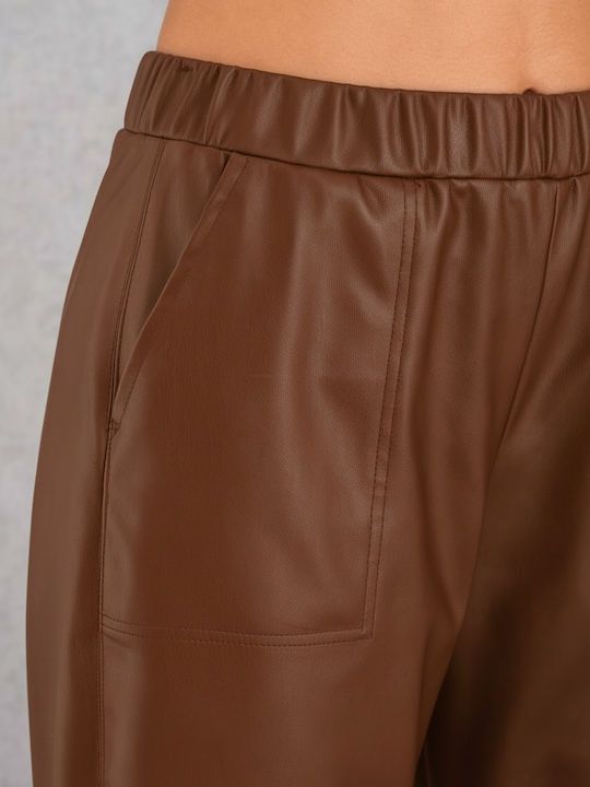 Derpouli Women's Leather Blazer Tabac Brown