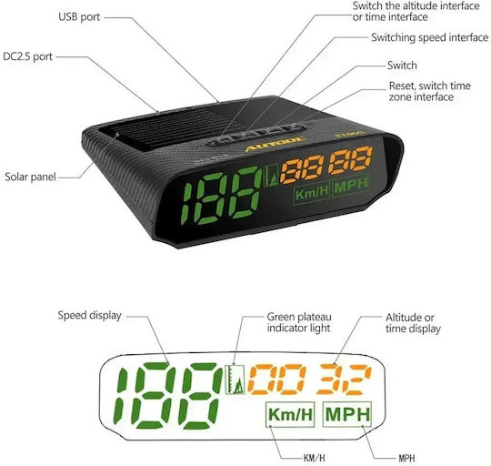 Autool Autool X100 Car Speedometer Digital Instrument Solar Car Speedometer via GPS