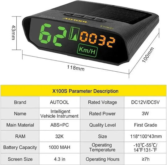 Autool Autool X100 Car Speedometer Digital Instrument Solar Car Speedometer via GPS