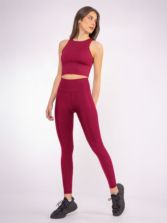 Training Damen Lang Leggings mit Formendefinition Hohe Taille & Push-up Wein
