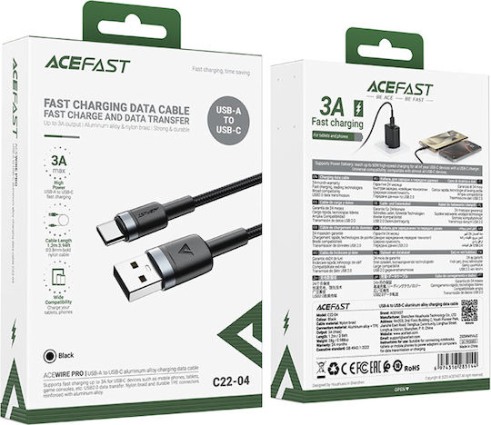 Acefast USB 2.0 Cable USB-C male - USB-A 18W Μαύρο 1.2m C22-04