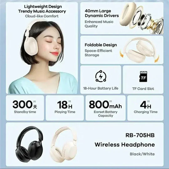 Remax RB-705HB Ασύρματα Bluetooth On Ear Ακουστικά με 12 ώρες Λειτουργίας Μαύρα