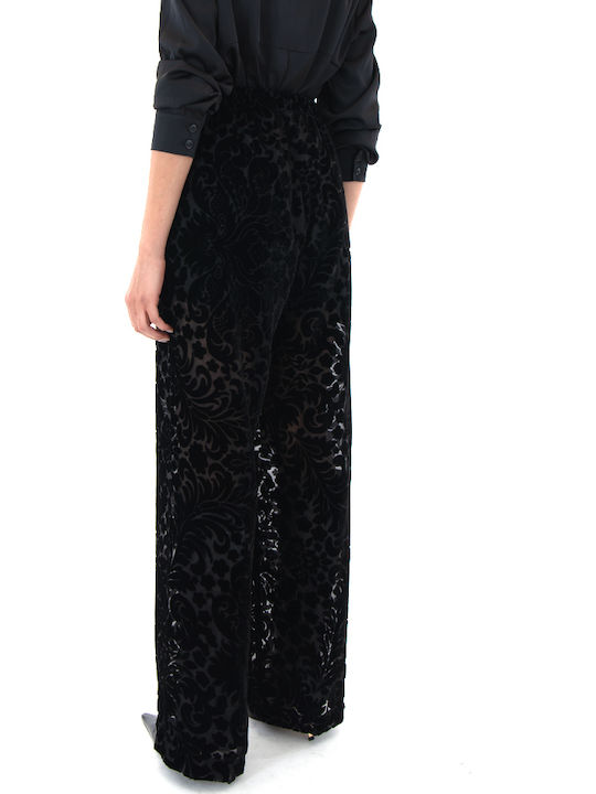 Moutaki Women's Fabric Palazzo Pants with Elastic Black