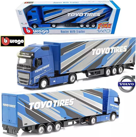 Bburago Hauler Truck With Trailer Car Volvo FH16 Toyo Edition Blue 1:43 For 3+ Years
