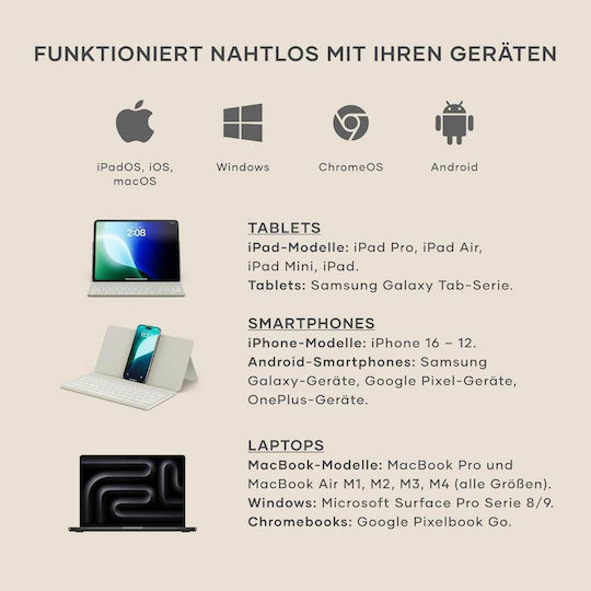 Satechi Kabellos Bluetooth Nur Tastatur für Tablet Englisch US Beige