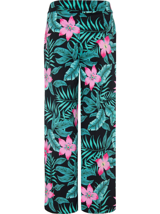 Eva Γυναικεία Ψηλόμεση Παντελόνα Floral Μαύρη