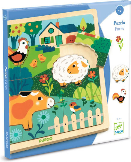 Wooden Kids Peg Puzzle Farm 15pcs Djeco