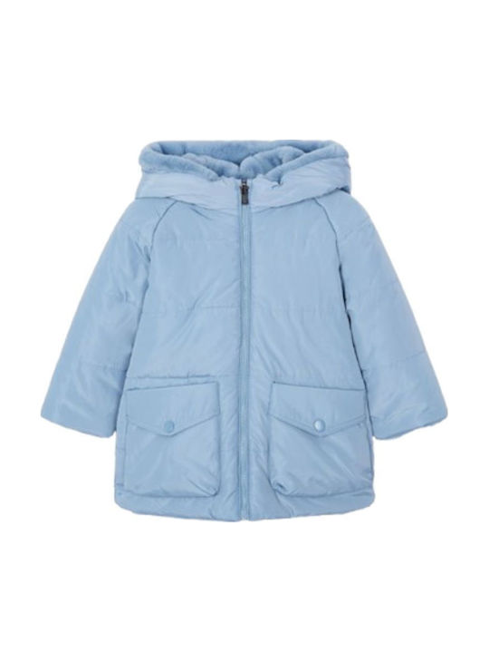 Ecofriends Kids Quilted Short Coat with Hood Light Blue