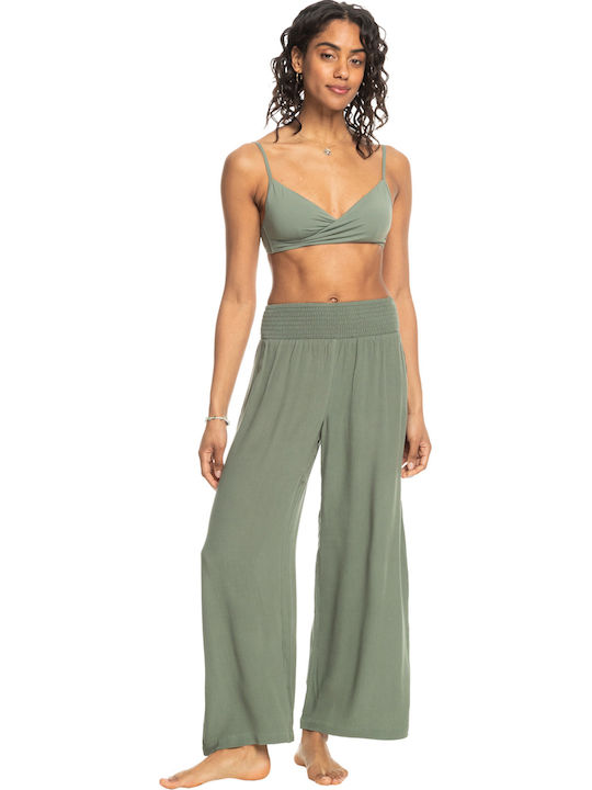 Along The Beach Women's Fabric Trousers Loose Fit Green