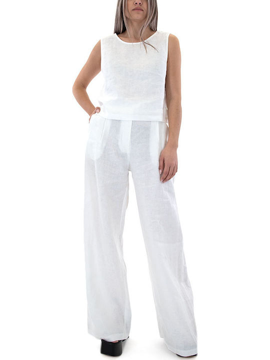 Damen Leinen Hose Weiß